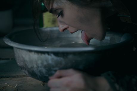 Seductive teenage babe Emily J strips and teases her pussy