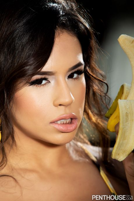 Penthouse Gold: Sexy Latina Autumn Falls exposes her big boobs and poses naked outdoors