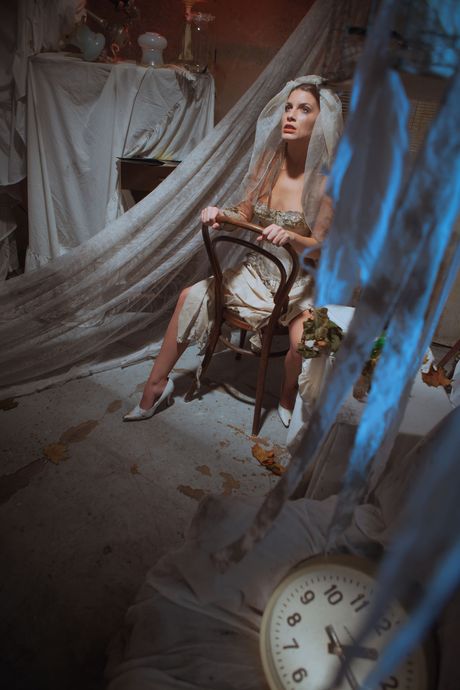 Brunette babe Raeah stripping and masturbating her shaved pussy at the wedding