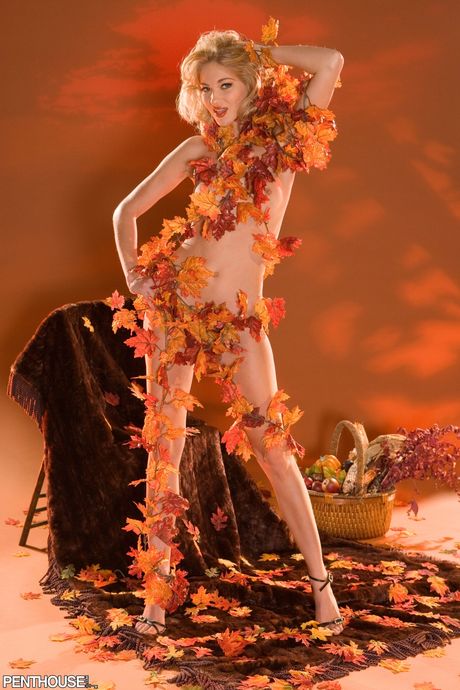 Sexy blonde Nevaeh gets nude in a leafy setting for a Penthouse shoot