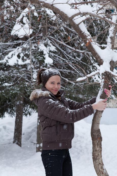 Alluring teen Subil A in boots & panties posing naked outdoors for glam pics