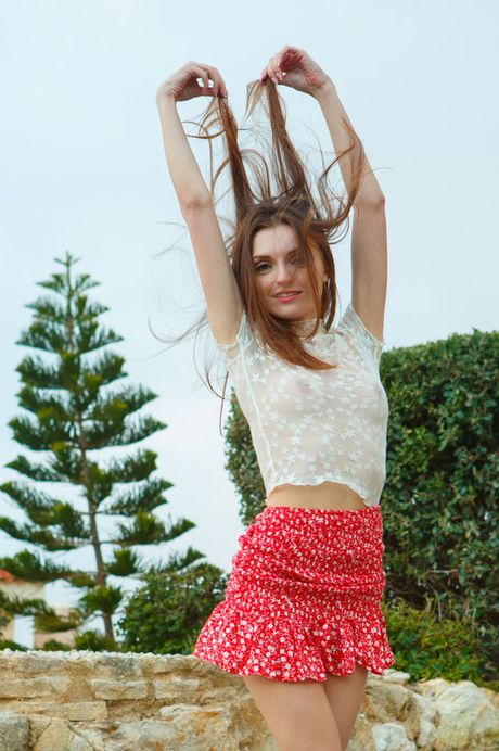 Young Ukrainian Monique Fae shows her naked ass and pussy on a road