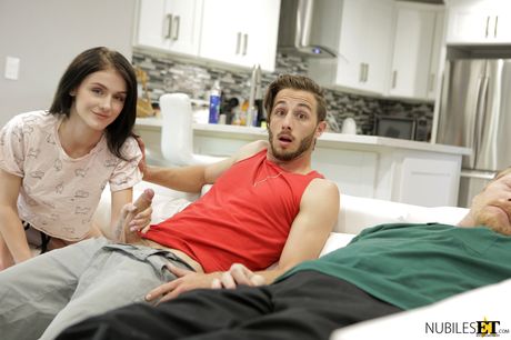 Lean teen Rosalyn Sphinx has sex with her stepbrother on a bed