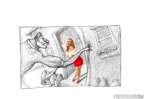 تُظهر جوليا آن الشقراء جوليا آن مشاعلها الكبيرة وتطرحها في رسومات قلم رصاص
