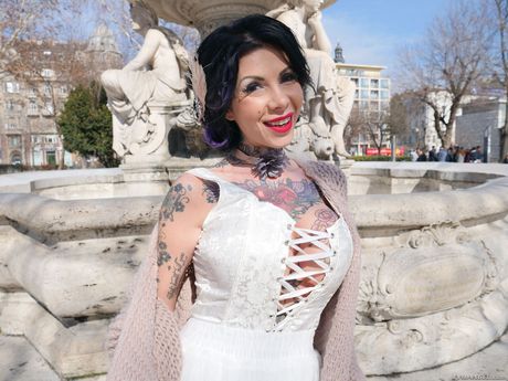 Tattooed pornstar Megan Inky gets double fucked by two hung men