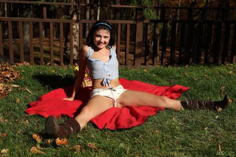 Skinny amateur Adria Rae stripping and toying her pink pussy outdoor