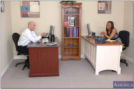 Secretary Roxy Reynolds gets her shaved pussy penetrated at work