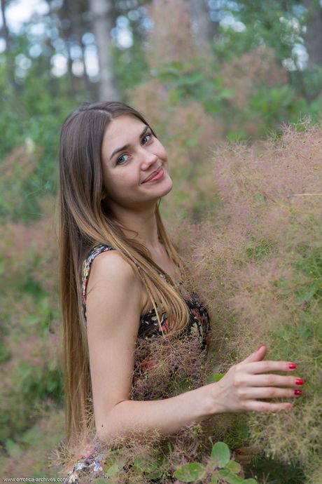 Georgia takes off her red dress and shows her big tits and shaved pussy