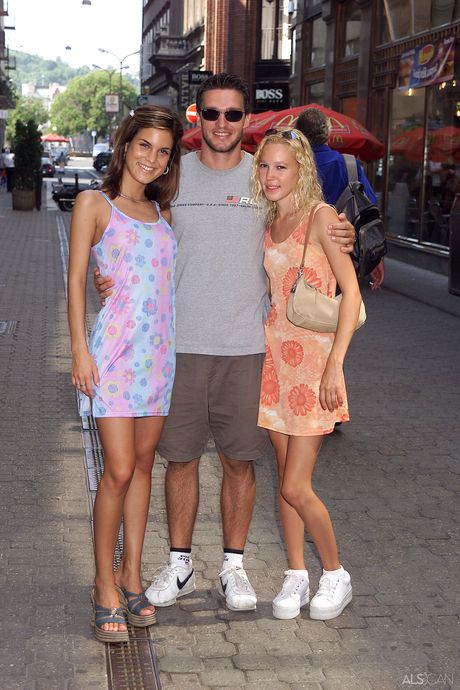 Slender teen Nella strips naked in public and shows her tiny tits & ass