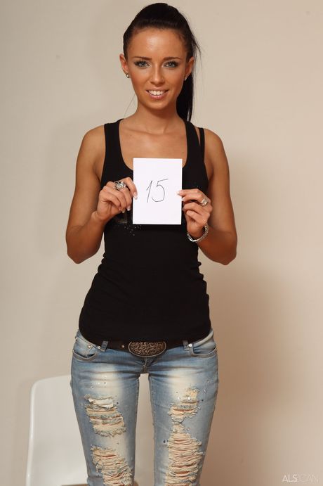 Skinny Czech babe Gina Devine strips and teases with her tiny tits