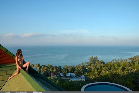 Thin teen Sarka poses naked in the forest and shows her tiny tits & twat