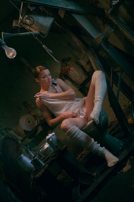 Beautiful teen Victoria Daniels masturbates with a dildo in her bedroom