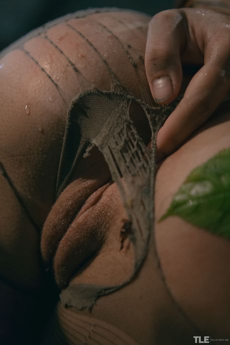 Emily J strips off her ripped pants and highlights her hairy pussy in the bathtub