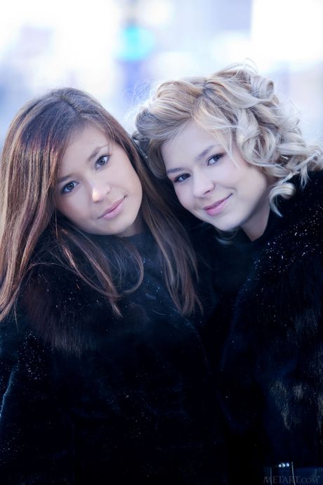 Attractive teen babes Irina J & Paloma B have lesbian fun with their hair down