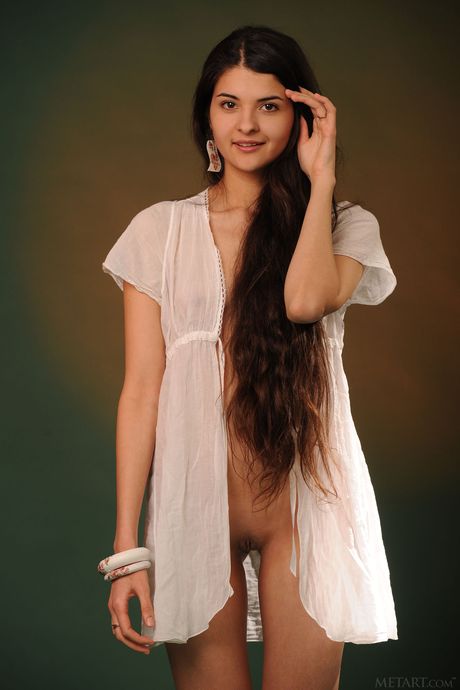 Skinny amateur Connie posing naked and showing her tiny tits & feet