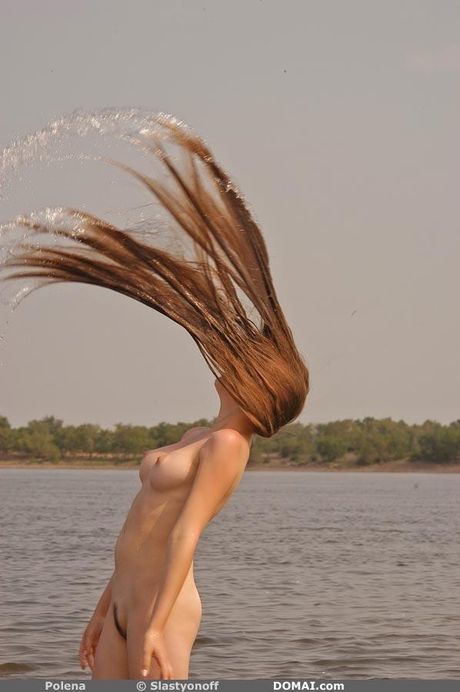 Petite teen Polena shows her small tits and goes naked in a solo