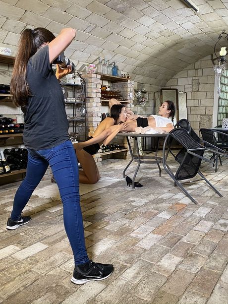 Alluring teen Alya Stark & Jessika Night have lesbian sex in the kitchen