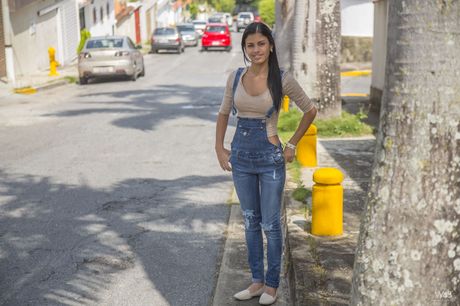 Latina teen Denisse Gomez strips to her boots in the street