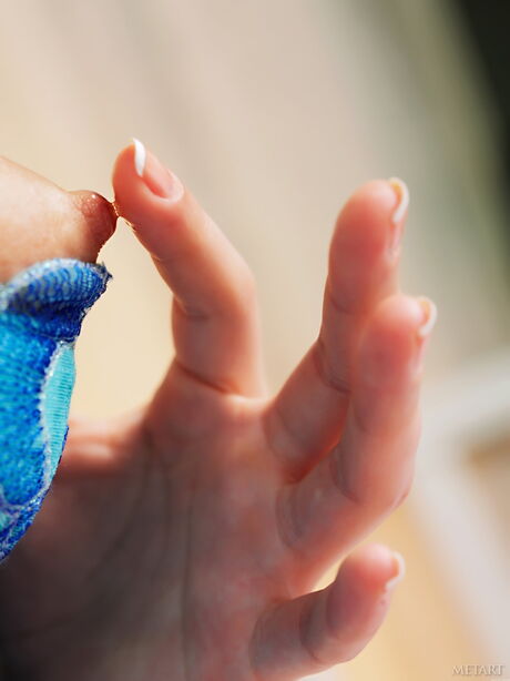 Perfect teen Anna AC removes her panties and presents her hairy pussy