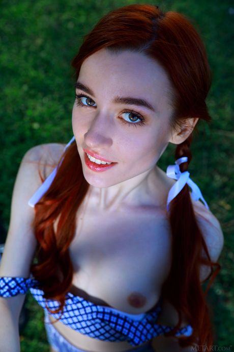 Russian lady Sherice gets naked on a badminton court in pigtails