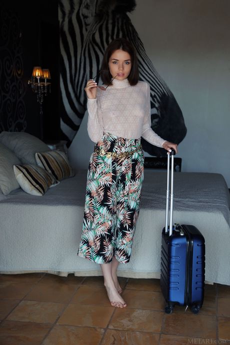 Met Art: Endearing teen Keira Blue removes her shades and pants to get naked on a bed