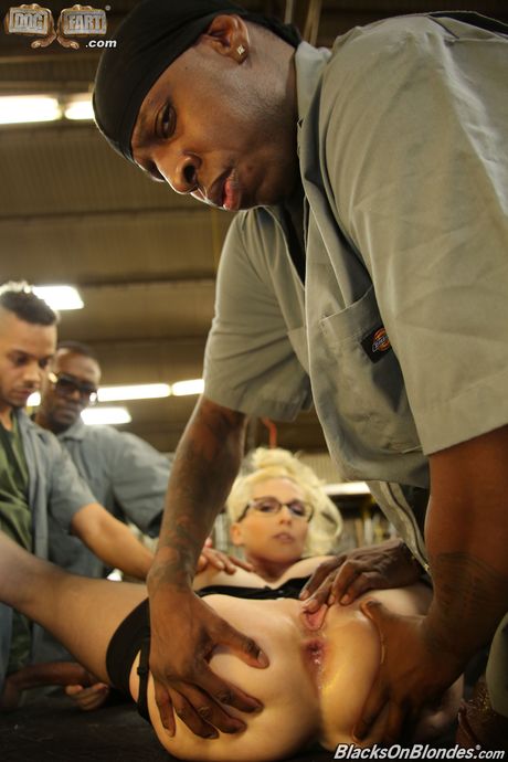 Blonde cougar Christie Stevens gets gangbanged by black men in glasses