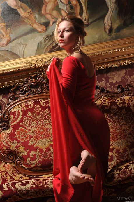 Intriguing teen Yara A gets naked temptingly during a solo shoot