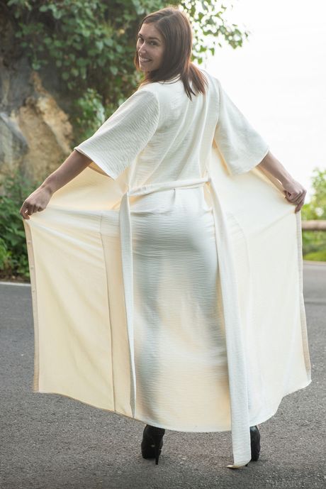 Alluring teen Mina gets naked on a roadside after her car breaks down