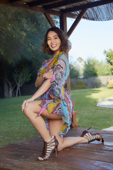 Met Art: Hot teen Calypso removes a robe to pose nude in a gazebo