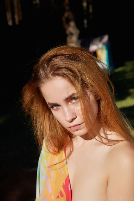 Thin teen Cassia models totally naked without hesitation on a patio