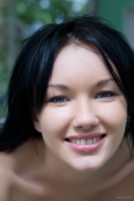 Brunette babe Loreen A flaunting her big tits and her hairy pussy