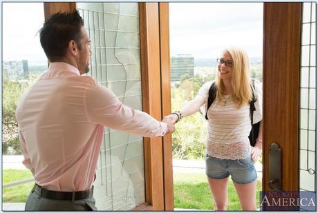 Blonde wife Allie James seduces her husband while wearing glasses