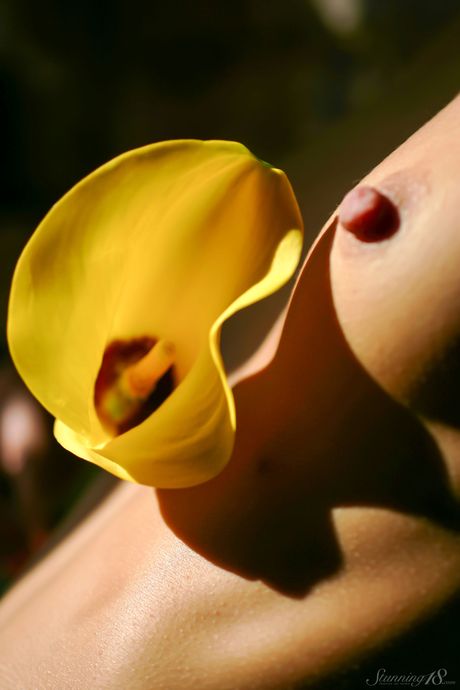 Perfekt tonåring Bellanca L visar upp sina stora tuttar och skallig fitta i naken
