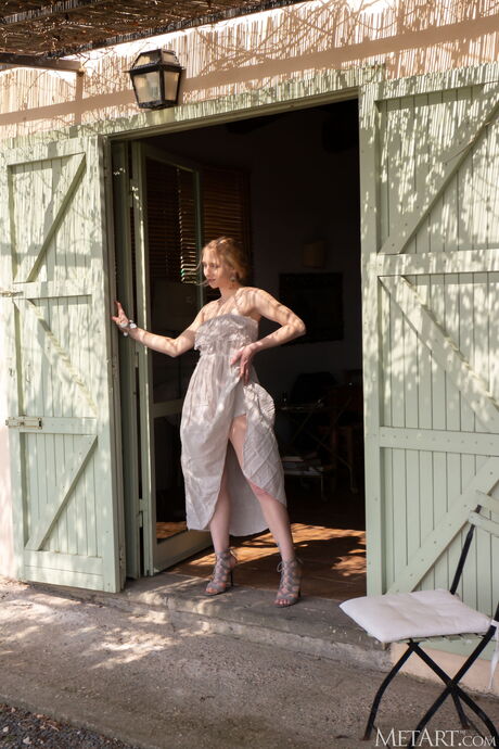 Slender teen Alice Blue gets naked in the backyard and shows her tiny tits