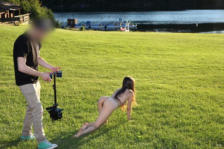 Slender teen Li Moon exposes herself and teases with her hot body outdoors