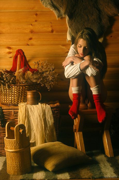 Met Art: Ukrainian beautiful Vika AC removes her bikini and socks to pose nude