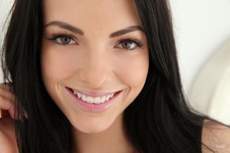 Tender teen Sapphira strips off her lingerie to model naked in her bedroom