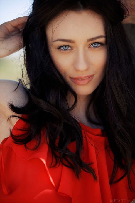 Delicate teen Zsanett Tormay strips & poses nude on a ladder in the garden