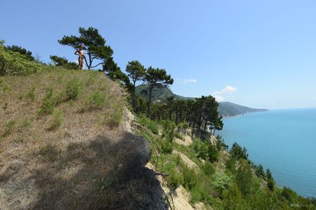 Svelte teen Katoa poses nude in a tree while showing her tight ass & slim body