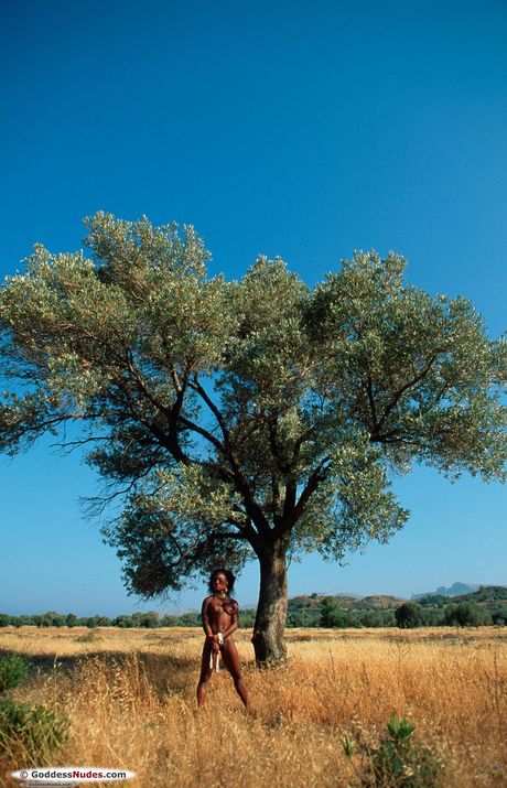 Thin teen Diana H shows her tiny tits & reveals her naked form on a jeep in the jungle