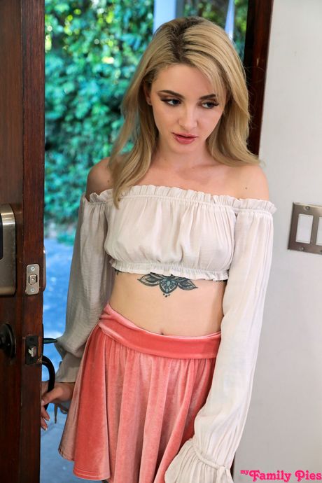 Blonde beauty Lola Fae has sex with her stepbrother on a sofa