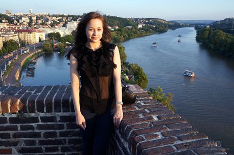 Skinny teen Darisha exposes her big tits and poses in a public place