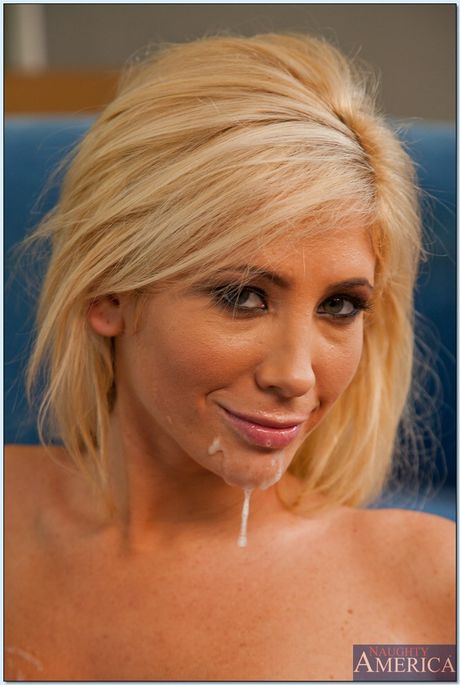 Sexy blonde Tasha Reign gets her big tits jizzed after fucking boy