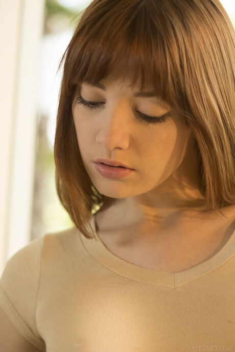 Thin teen Lena Anderson removes her bikini and poses nude