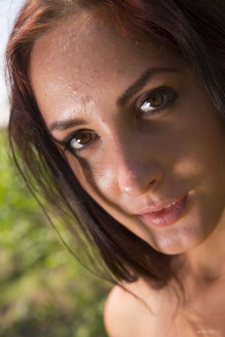 Delicate teen Viktoria C poses nude in the forest & shows her tan lines