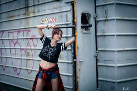 Redheaded teen Bree Haze smokes a cigarette after masturbating in knee socks