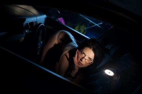 Lovely teen Andrea P strips and teases with her big tits and shaved pussy