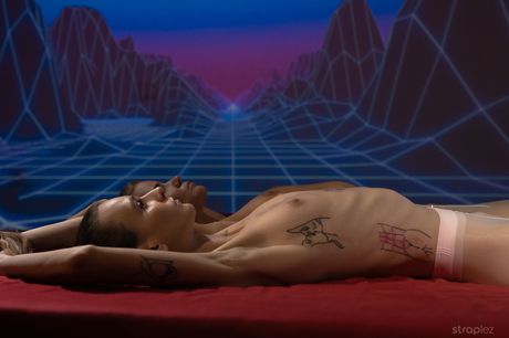 Lesbian girls Adelle Unicorn & Sarah Kay pose nude in white pantyhose