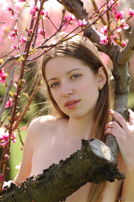 Slender teen Mika A poses nude in the grass & shows her small tits & feet