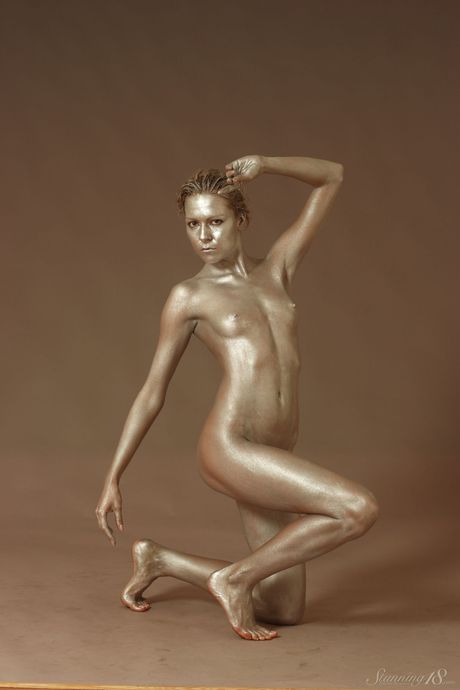 Delicate teen Agnes H shows her small tits and poses nude in a solo